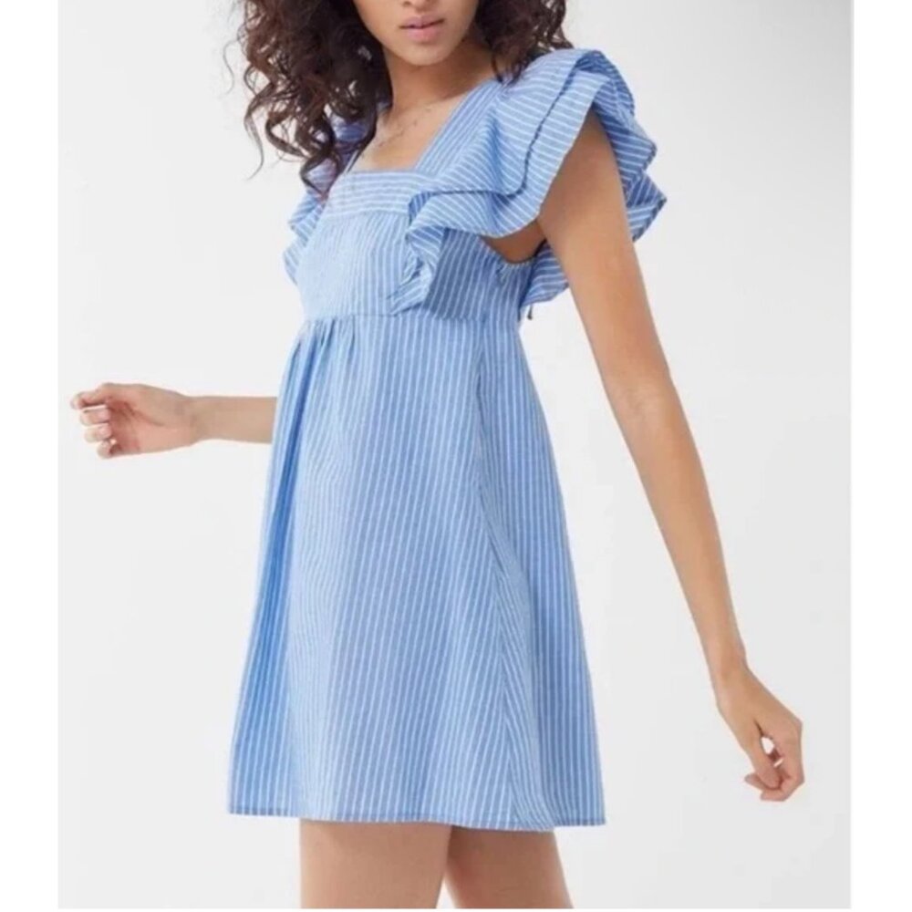 Urban Outfitters Blue White Striped Ruffled Babydoll Dress | Boho Girlhoodcore S - Picture 3 of 11